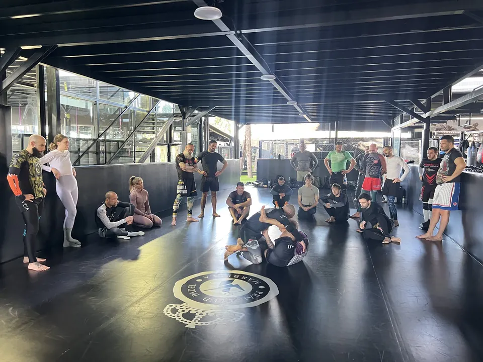 A view across the mat during a Jiu-Jitsu class.